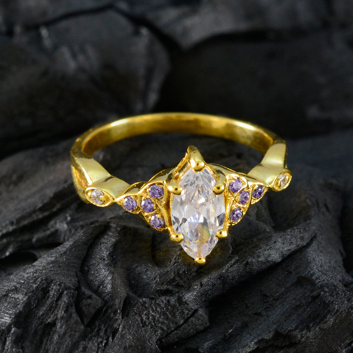 Amethyst Halo Indian Sterling Silver Purple Gems Delicate Luxurious Ring Jewelry