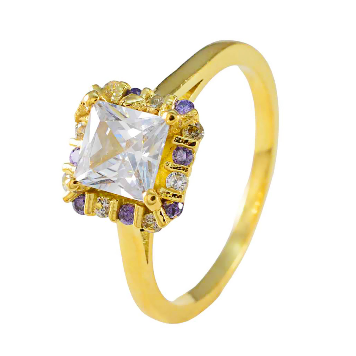 Bague de Saint-Valentin légère en argent 925 avec halo d'améthyste et pierres précieuses violettes d'Amérique latine Image secondaire du produit