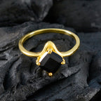 Black Onyx Solitaire Korean 92.5 Silver Black Gemstones Delicate Contemporary Ring Jewellery