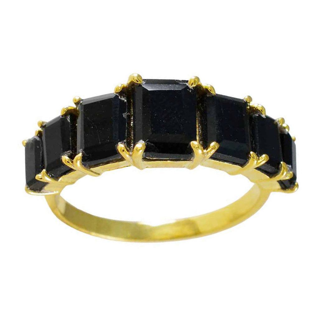 Black Onyx Hepta American Sterling Silver Black Gems Whisper thin Engagement Ring Jewellery