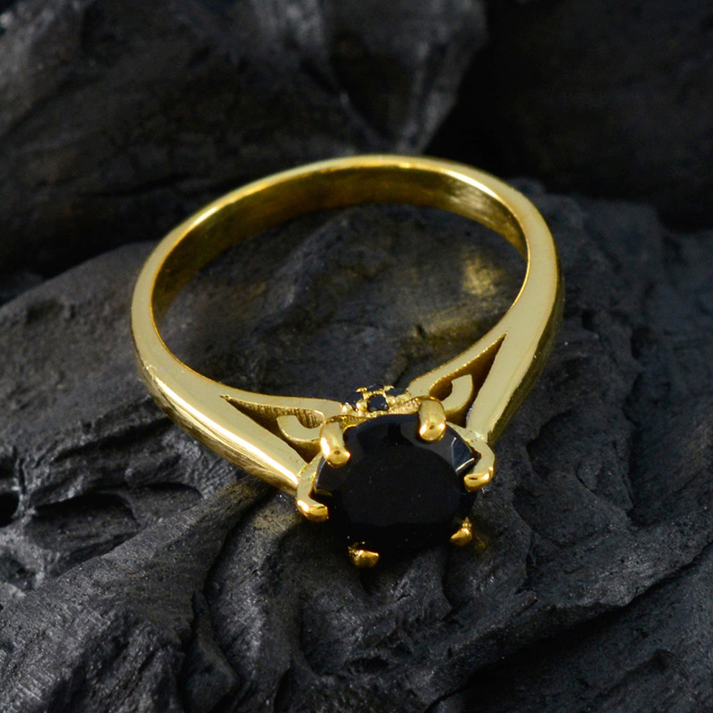 Black Onyx Solitaire American 925 Silver Black Gems Delicate Feminine Ring Jewellery