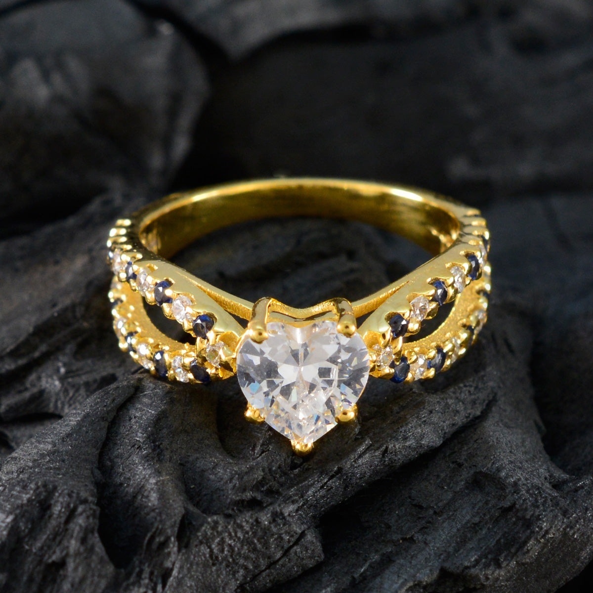 Blue Sapphire CZ Halo Indian 92.5 Silver Blue Gemstones Delicate Sophisticated Ring Jewelry