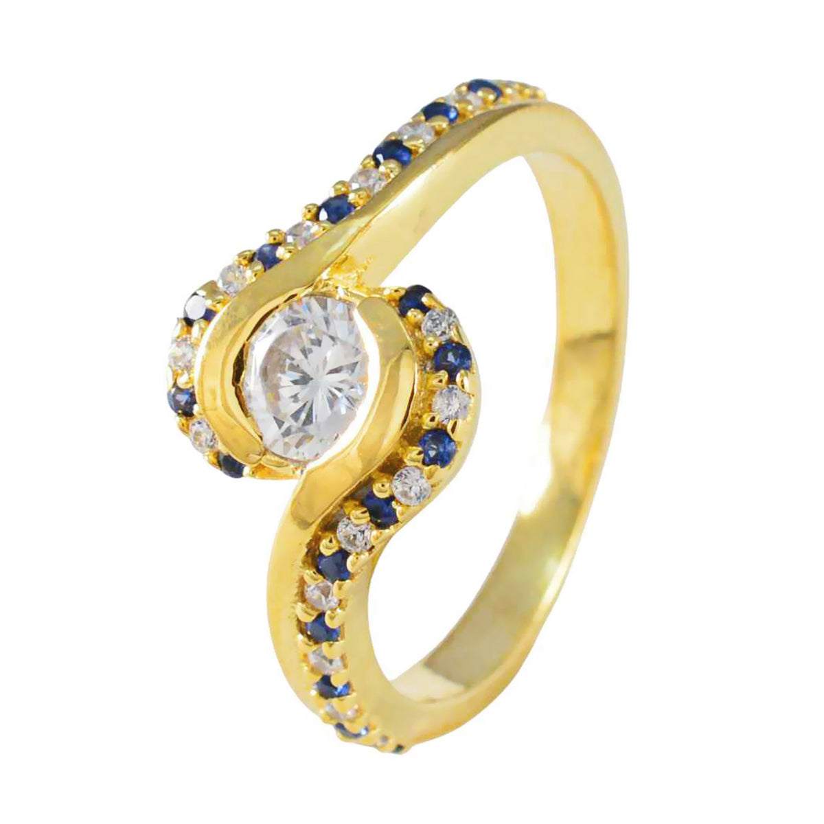 Bague délicate et sophistiquée en argent 92,5 avec saphir bleu et zircone cubique, style latino-américain Image secondaire du produit