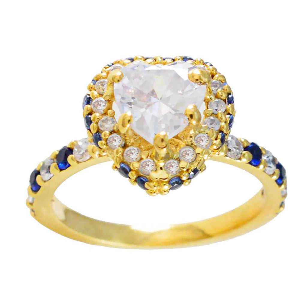 Blue Sapphire CZ Halo Latin American Sterling Silver Blue Gemstones Delicate Modern Ring Jewellery