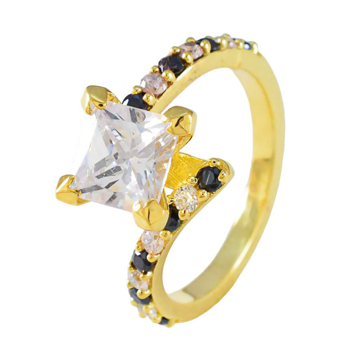 Anello con gemme blu sottilissime in argento americano con alone di zirconi cubici e zaffiro blu Immagine secondaria del prodotto