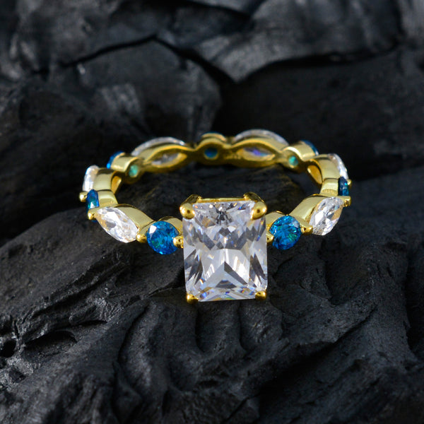 Blue Topaz CZ multiple Latin American 925 Silver Blue Gems Whisper thin Love Ring Jewellery