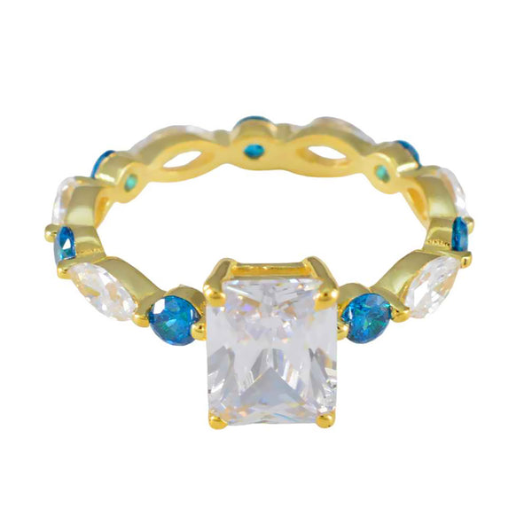 Blue Topaz CZ multiple Latin American 925 Silver Blue Gems Whisper thin Love Ring Jewellery
