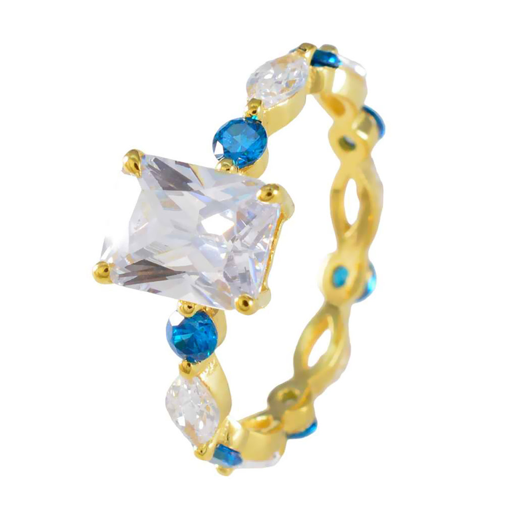Blue Topaz CZ multiple Latin American 925 Silver Blue Gems Whisper thin Love Ring Jewellery
