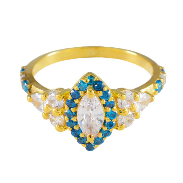 Blue Topaz CZ Halo Latin American Sterling Silver Blue Gemstones Whisper thin wedding Ring Jewellery