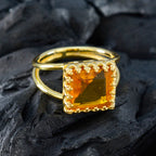 Citrine CZ Solitaire American Sterling Silver Yellow Gemstones Minimal Contemporary Ring Jewellery