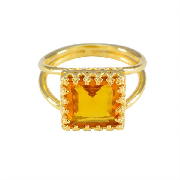 Citrine CZ Solitaire American Sterling Silver Yellow Gemstones Minimal Contemporary Ring Jewellery