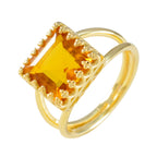 Citrine CZ Solitaire American Sterling Silver Yellow Gemstones Minimal Contemporary Ring Jewellery