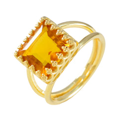 Citrine CZ Solitaire American Sterling Silver Yellow Gemstones Minimal Contemporary Ring Jewellery