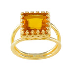 Citrine CZ Solitaire American Sterling Silver Yellow Gemstones Minimal Contemporary Ring Jewellery