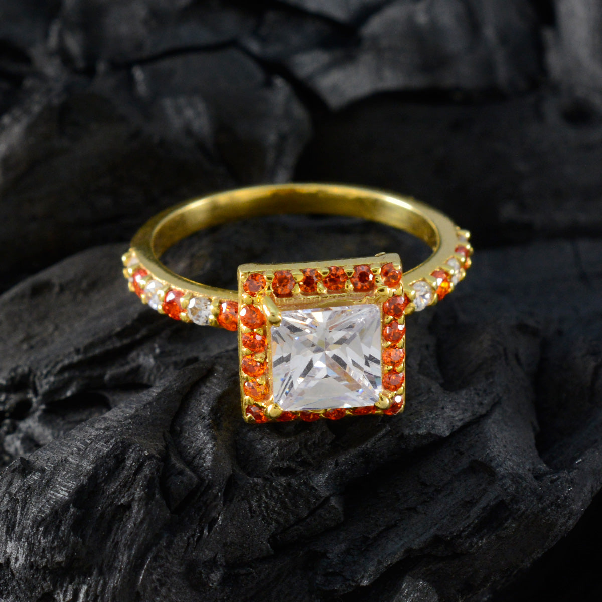 Citrine CZ Halo American 92.5 Silver Yellow Gemstones Whisper thin valentine Ring Jewellery