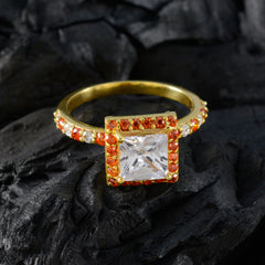 Citrine CZ Halo American 92.5 Silver Yellow Gemstones Whisper thin valentine Ring Jewellery