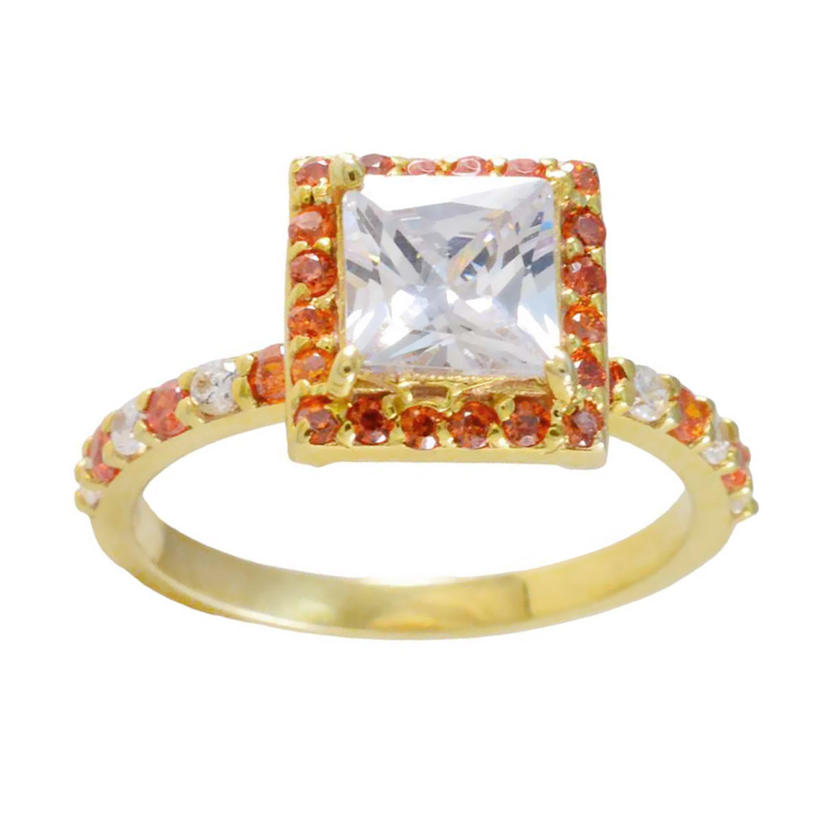 Citrine CZ Halo American 92.5 Silver Yellow Gemstones Whisper thin valentine Ring Jewellery