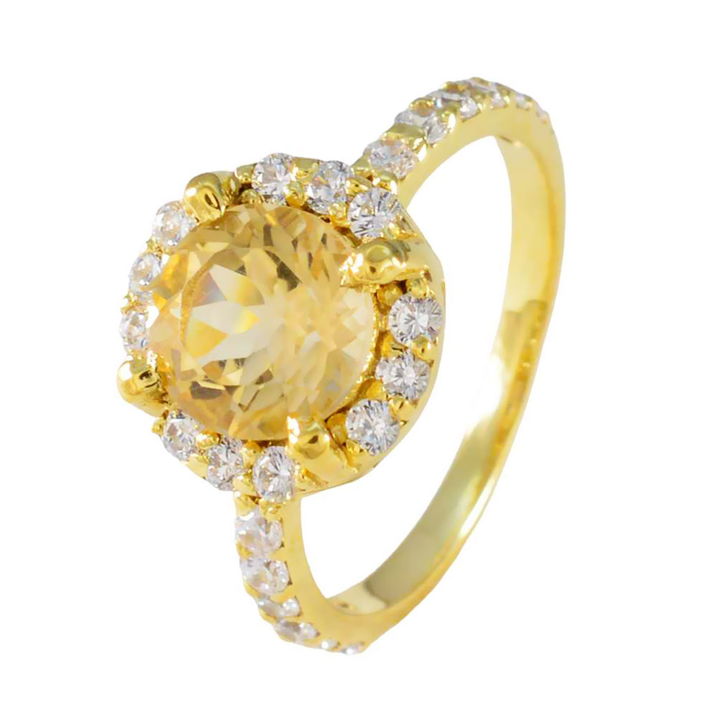 Citrine Halo Indian 925 Silver Yellow Gemstones Delicate Abstract Ring Jewelry