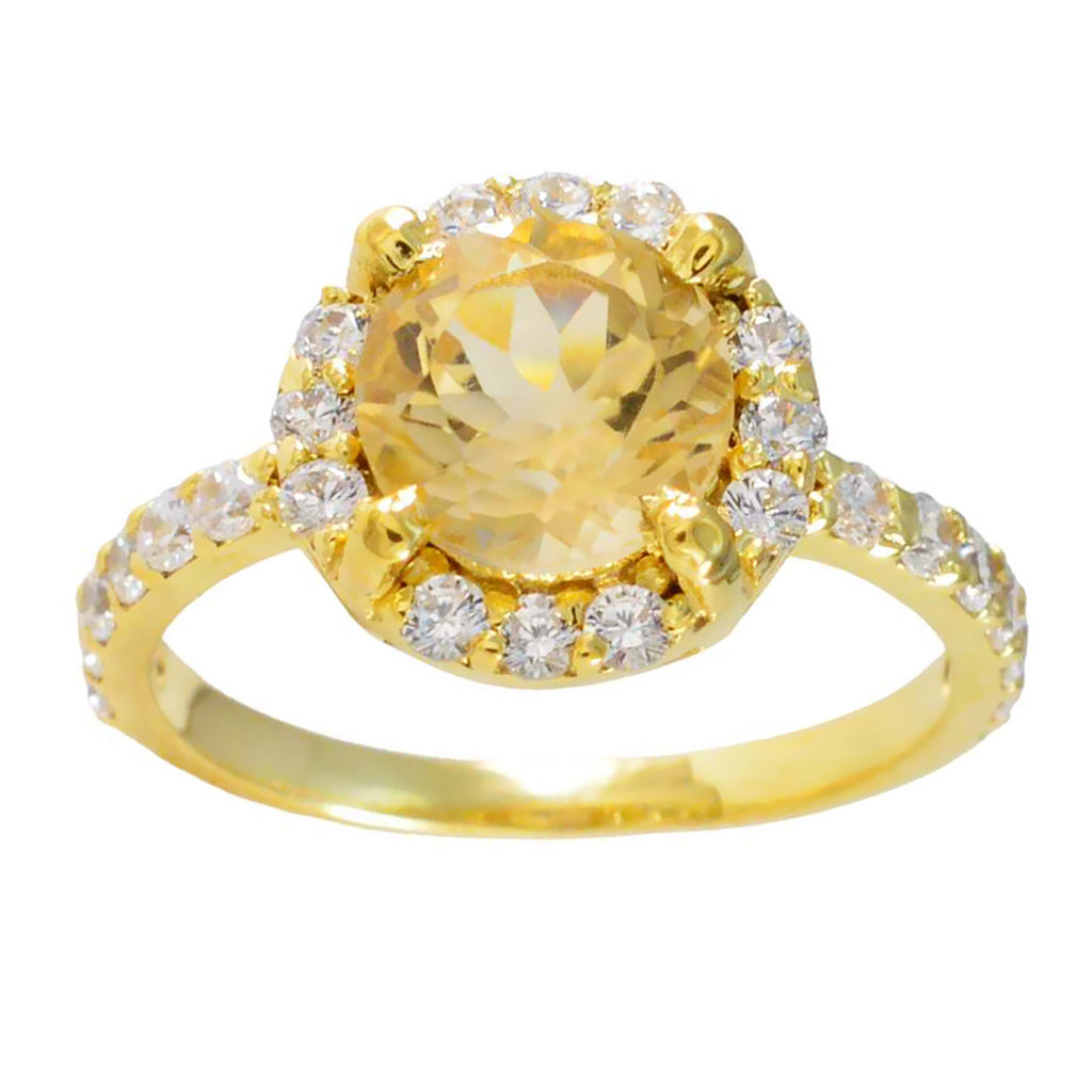 Citrine Halo Indian 925 Silver Yellow Gemstones Delicate Abstract Ring Jewelry