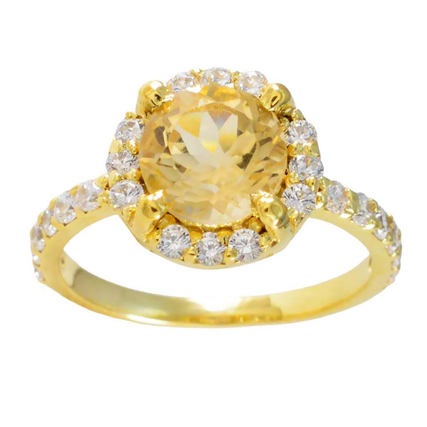 Citrine Halo Indian 925 Silver Yellow Gemstones Delicate Abstract Ring Jewelry