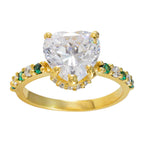 Emerald CZ Halo Korean 92.5 Silver Green Gems Delicate Trendy Ring Jewelry