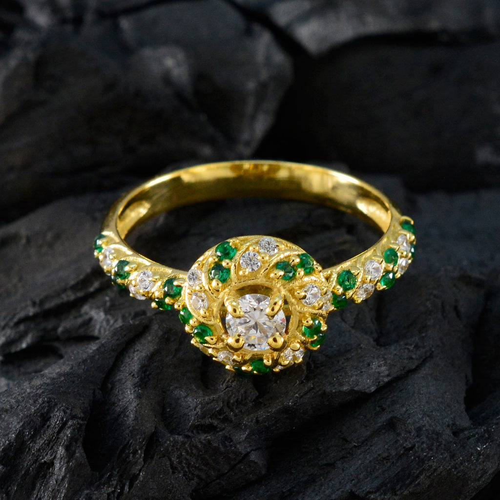Emerald CZ Halo Indian 92.5 Silver Green Gems Delicate Contemporary Ring Jewelry