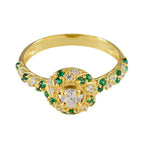 Emerald CZ Halo Indian 92.5 Silver Green Gems Delicate Contemporary Ring Jewelry