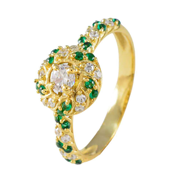 Emerald CZ Halo Indian 92.5 Silver Green Gems Delicate Contemporary Ring Jewelry