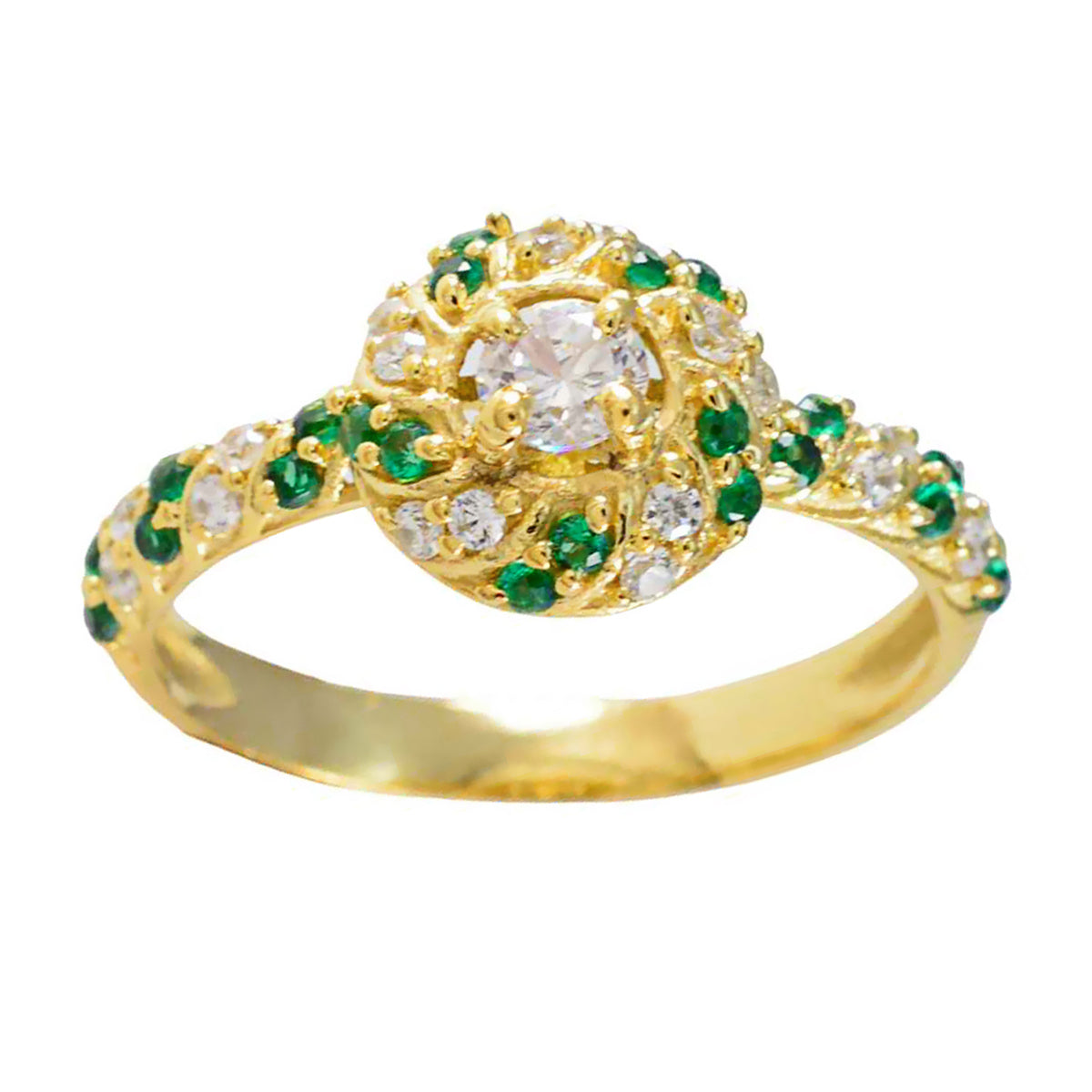 Emerald CZ Halo Indian 92.5 Silver Green Gems Delicate Contemporary Ring Jewelry