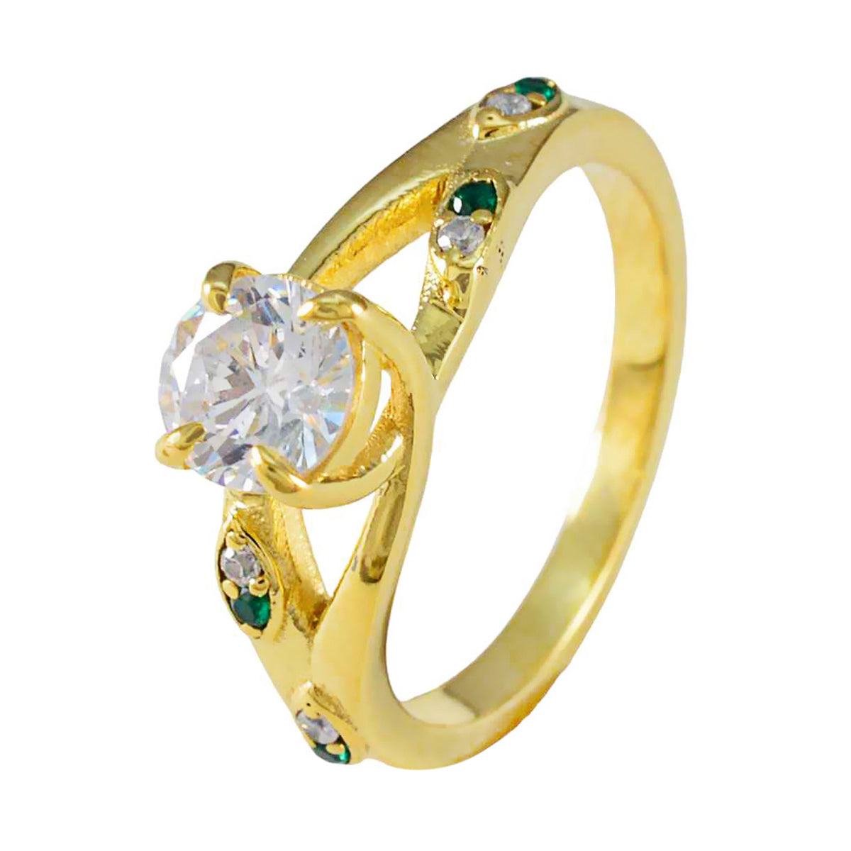 Emerald CZ Halo Indian 92.5 Silver Green Gems Delicate Romantic Ring Jewelry