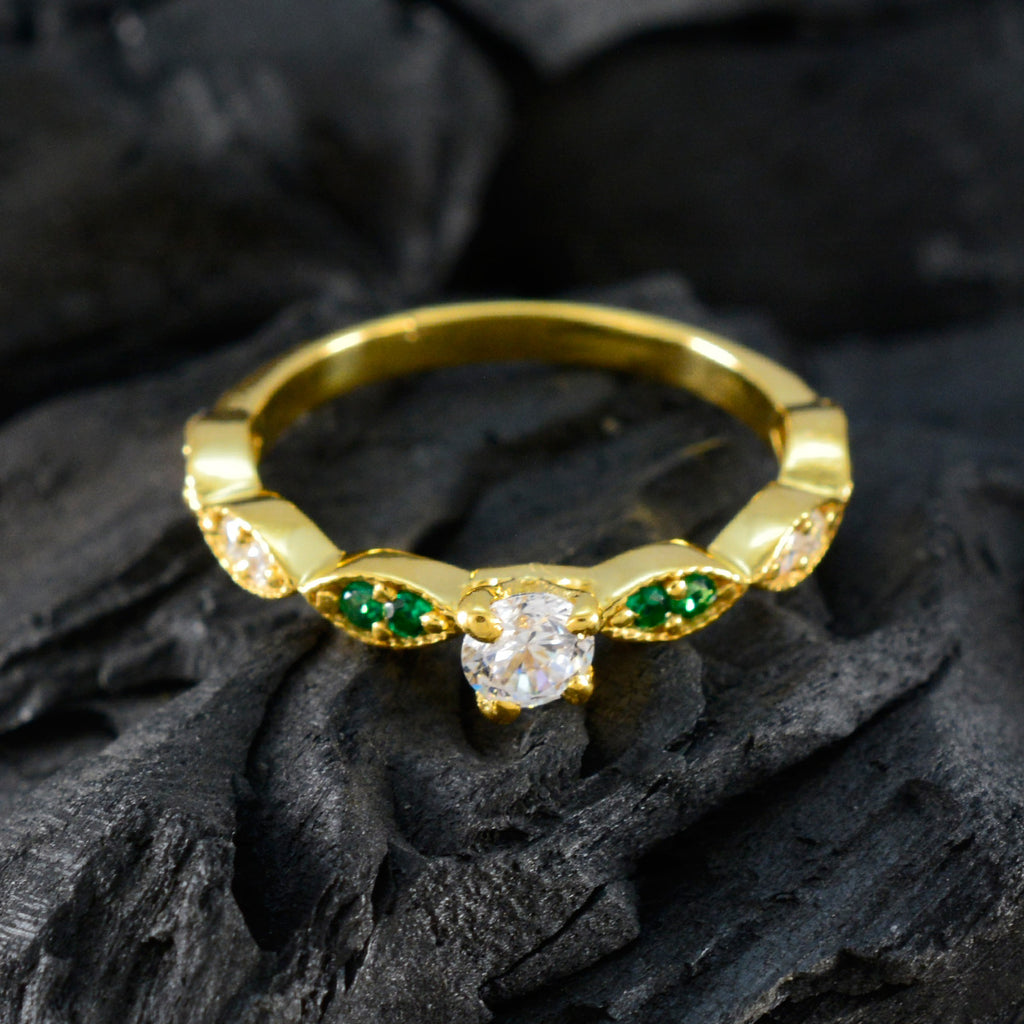 Emerald CZ Halo Indian 925 Silver Green Gemstone Minimalist Modern Ring Jewelry