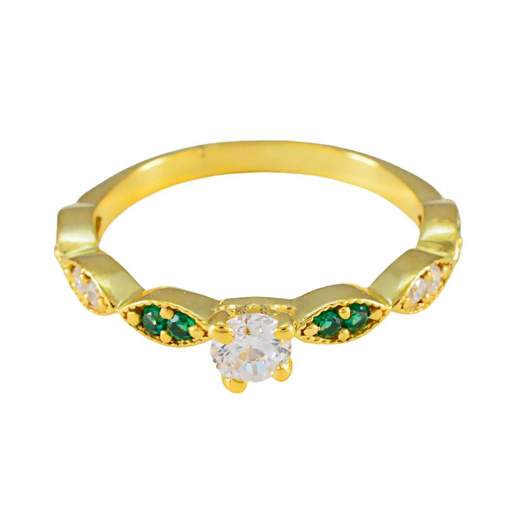 Emerald CZ Halo Indian 925 Silver Green Gemstone Minimalist Modern Ring Jewelry