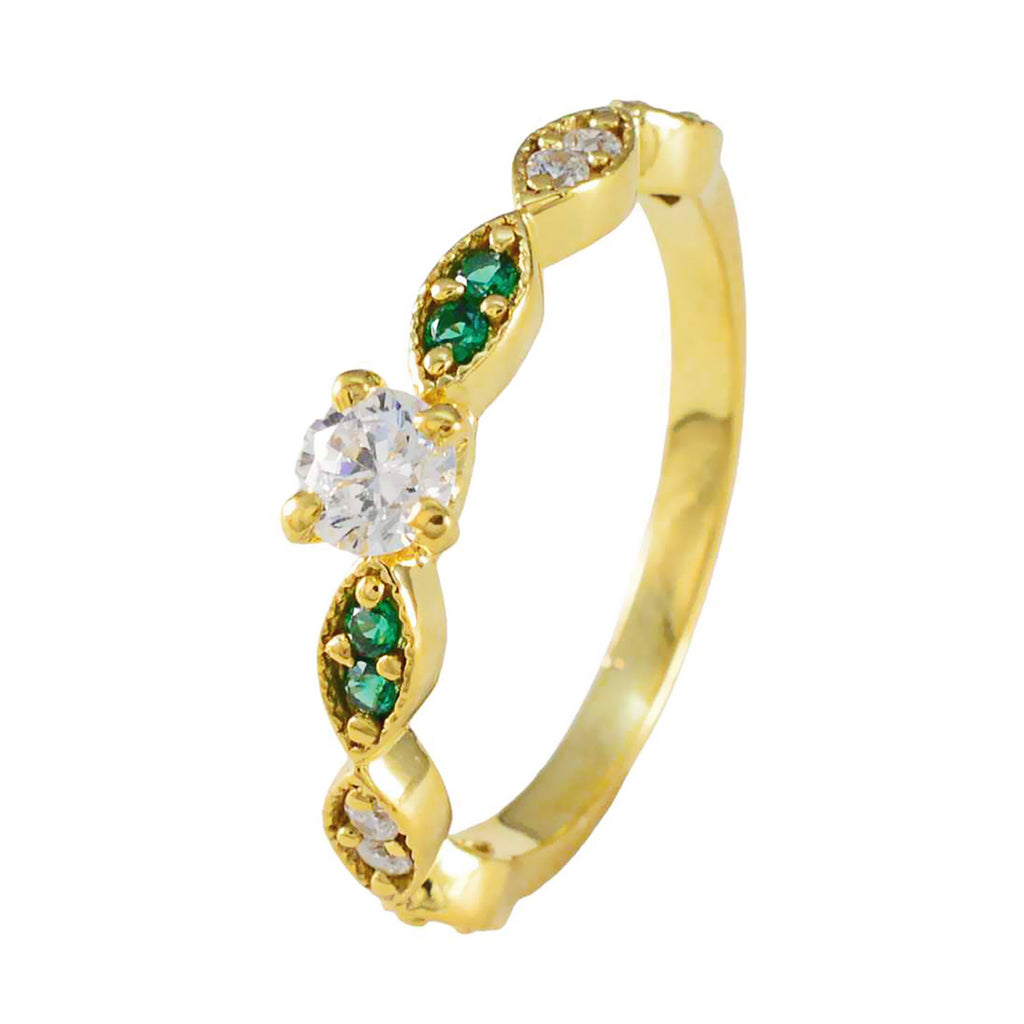 Emerald CZ Halo Indian 925 Silver Green Gemstone Minimalist Modern Ring Jewelry