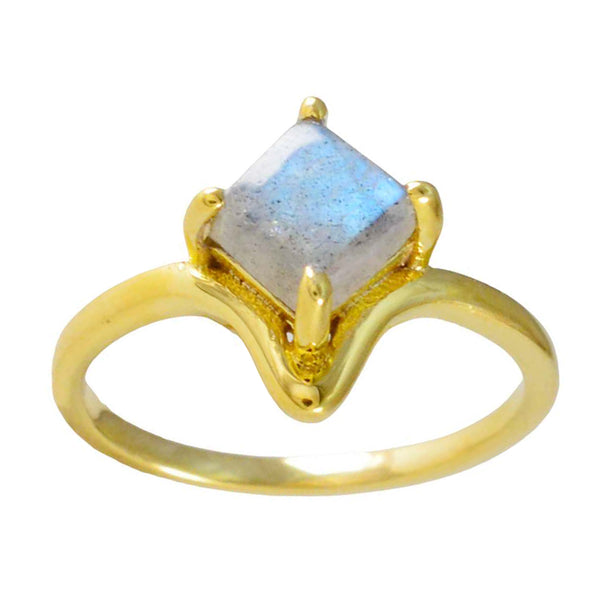 Labradorite  Solitaire Indian Silver Brown Gemstone Minimalist Fairytale Ring Jewelry