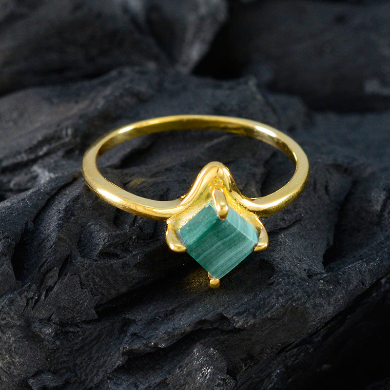 Malachite Solitaire Latin American 925 Sterling Silver Green Gems Delicate Abstract Ring Jewelry