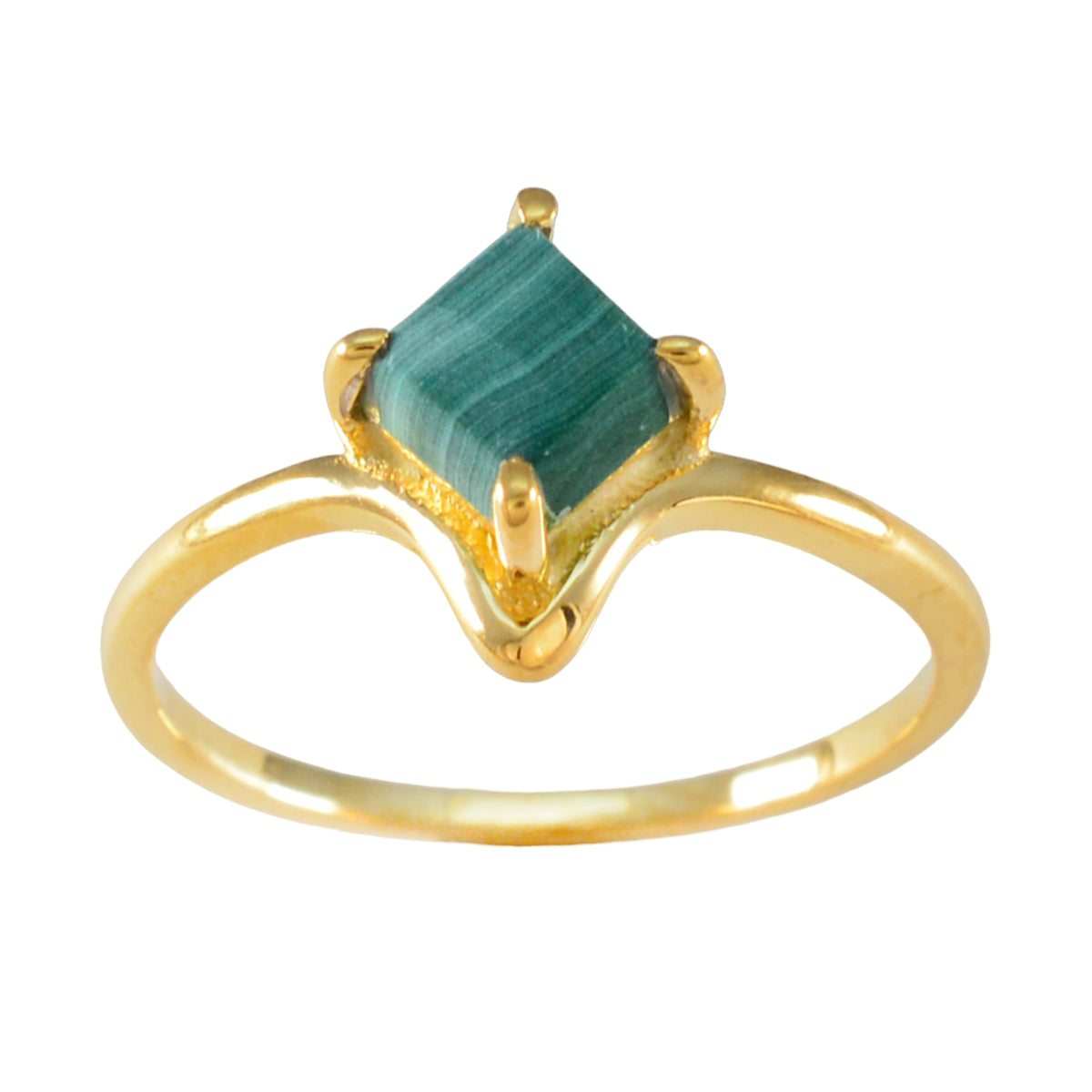 Malachite Solitaire Latin American 925 Sterling Silver Green Gems Delicate Abstract Ring Jewelry