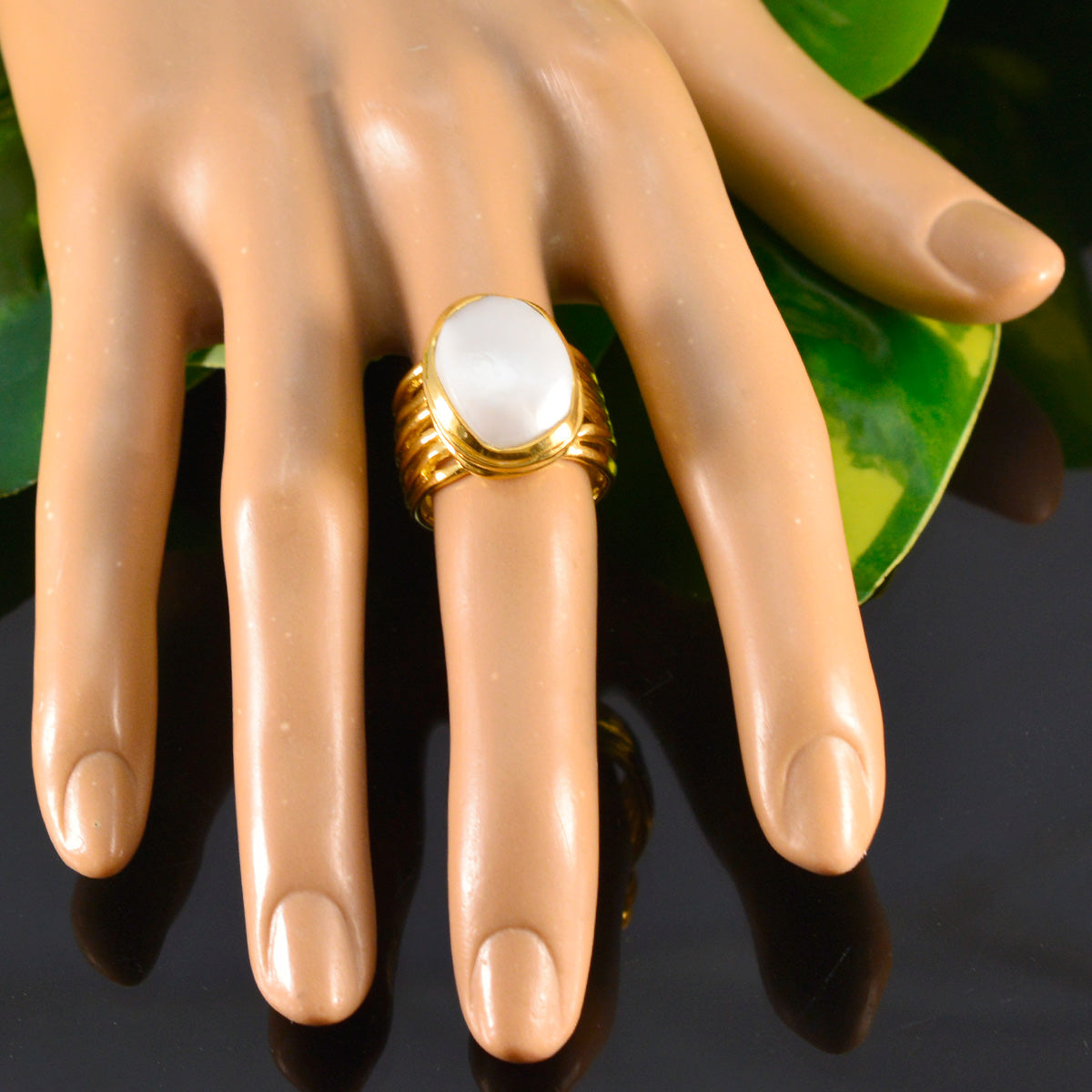 Pearl Solitaire German 92.5 Silver White Gemstone Statement Armor Ring Jewellery
