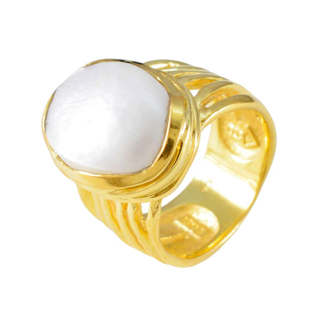 Pearl Solitaire German 92.5 Silver White Gemstone Statement Armor Ring Jewellery