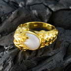 Pearl Solitaire Indian 925 Silver White Gemstone Essential  Leafy Ring Jewelry