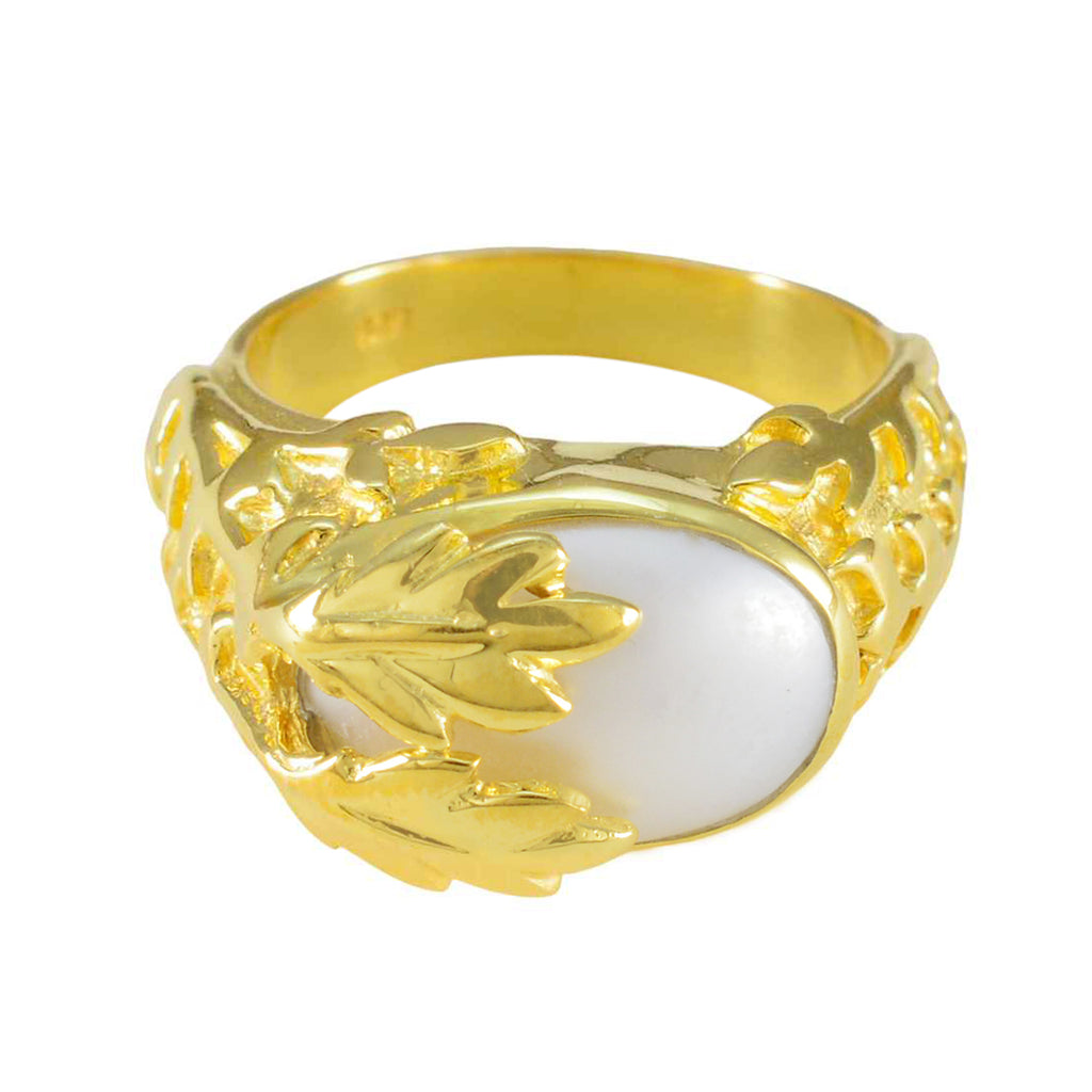 Pearl Solitaire Indian 925 Silver White Gemstone Essential  Leafy Ring Jewelry