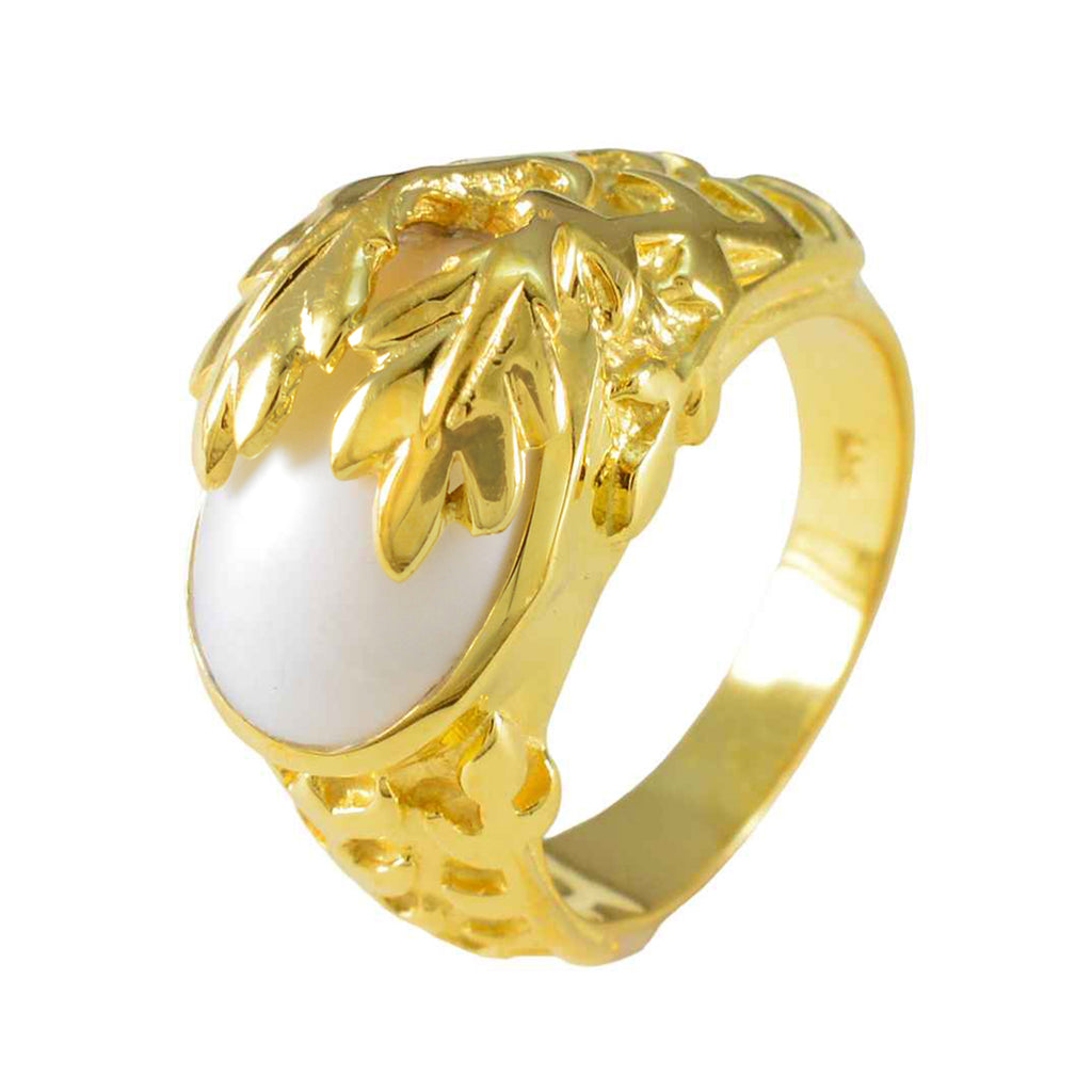 Pearl Solitaire Indian 925 Silver White Gemstone Essential  Leafy Ring Jewelry