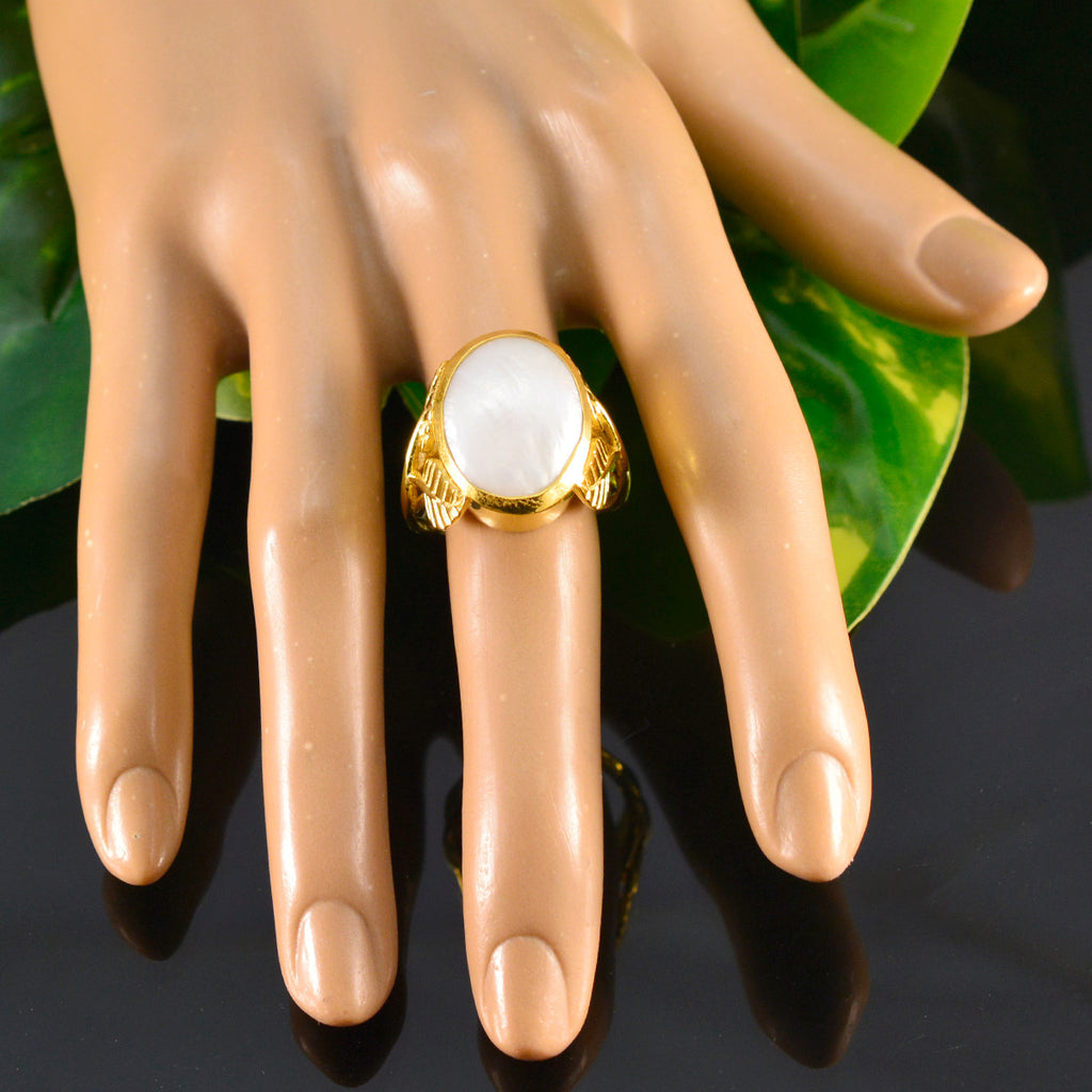 Pearl Solitaire Italian 92.5 Silver White Gemstones Statement Leafy Ring Jewellery