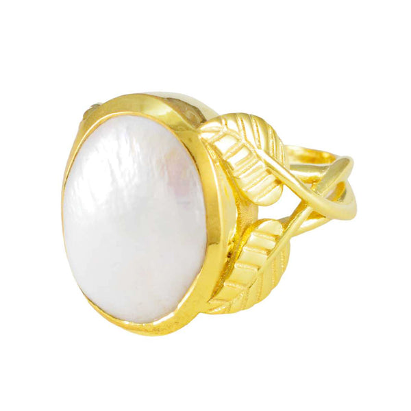 Pearl Solitaire Italian 92.5 Silver White Gemstones Statement Leafy Ring Jewellery