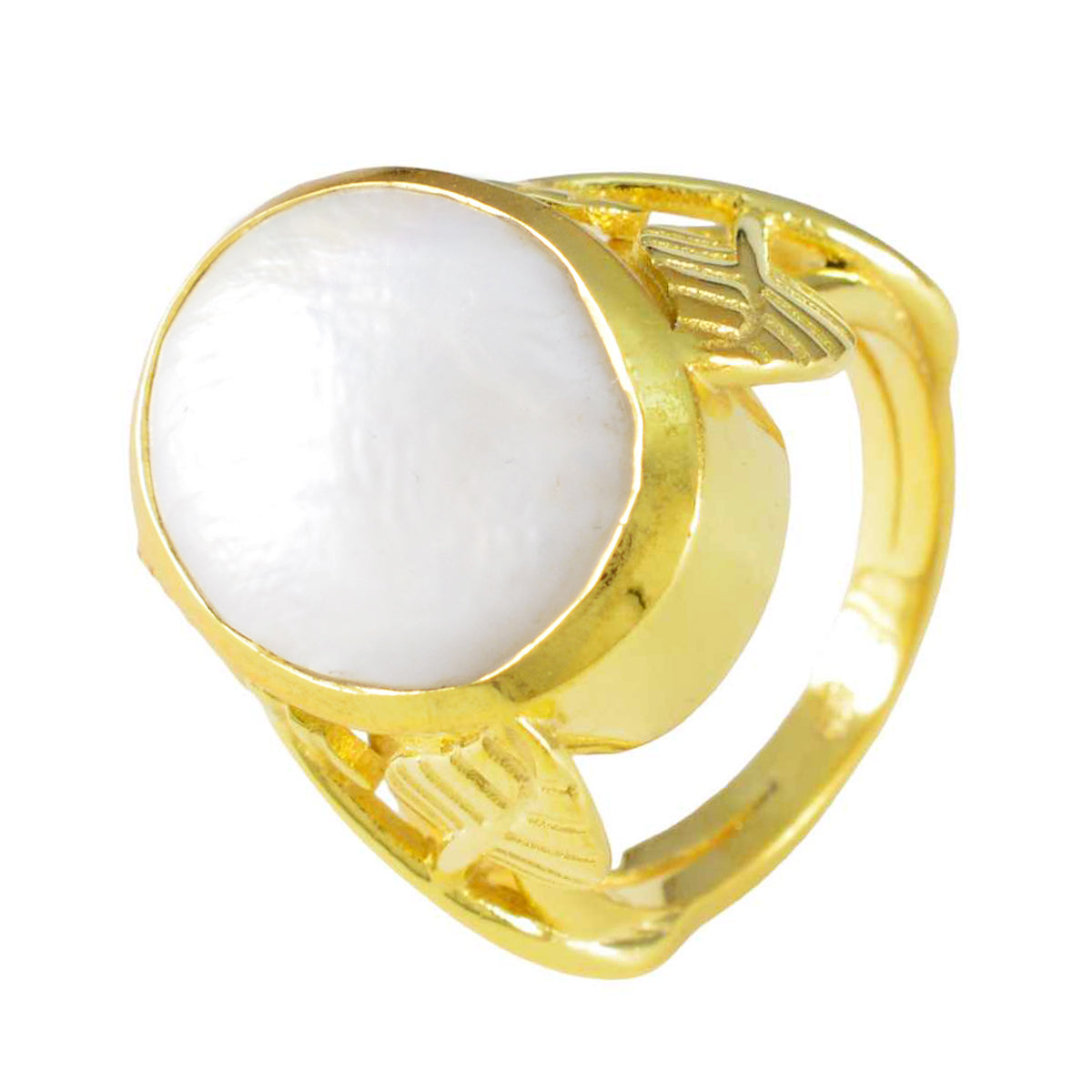 Pearl Solitaire Italian 92.5 Silver White Gemstones Statement Leafy Ring Jewellery
