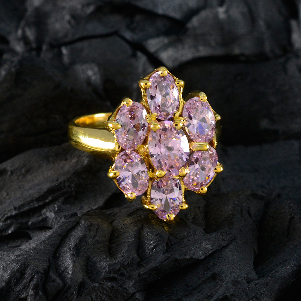 Pink CZ Hepta Korean 925 Silver Pink Gems Slim wedding Ring Jewelry