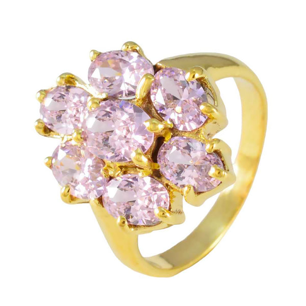 Pink CZ Hepta Korean 925 Silver Pink Gems Slim wedding Ring Jewelry