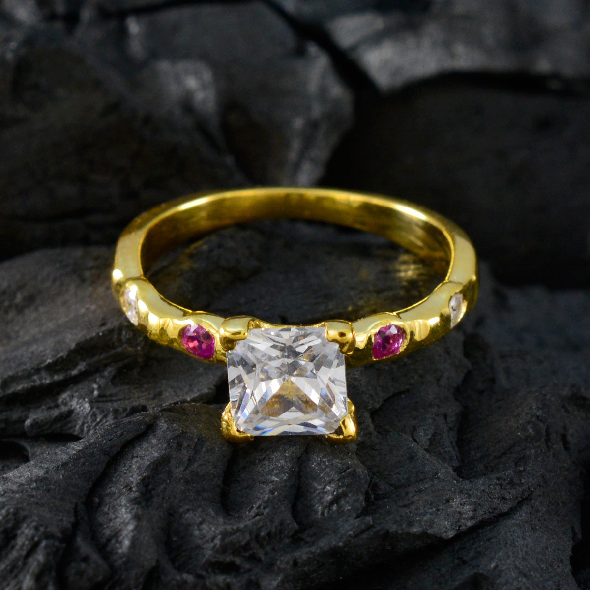 Ruby CZ Penta Indian 925 Silver Red Gemstones Delicate Sophisticated Ring Jewelry