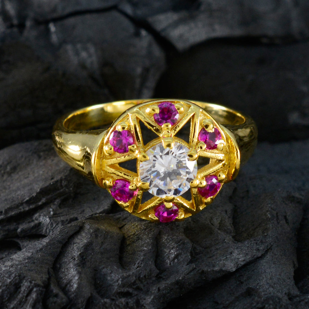 Ruby CZ Navratna Korean 925 Sterling Silver Red Gemstone Whisper thin Engagement Ring Jewelry