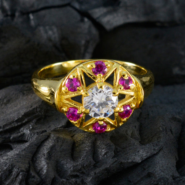 Ruby CZ Navratna Korean 925 Sterling Silver Red Gemstone Whisper thin Engagement Ring Jewelry