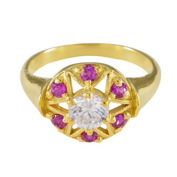 Ruby CZ Navratna Korean 925 Sterling Silver Red Gemstone Whisper thin Engagement Ring Jewelry
